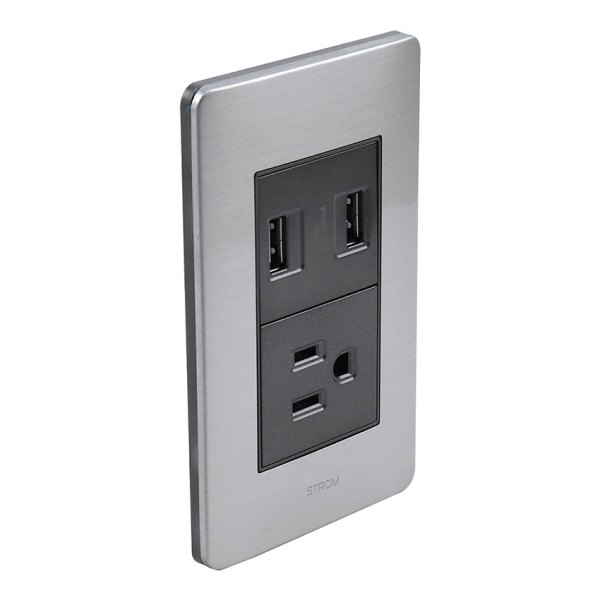 PLACA CON CONTACTO USB Y CONTACTO SENCILLO ATERRIZADO 36 mm