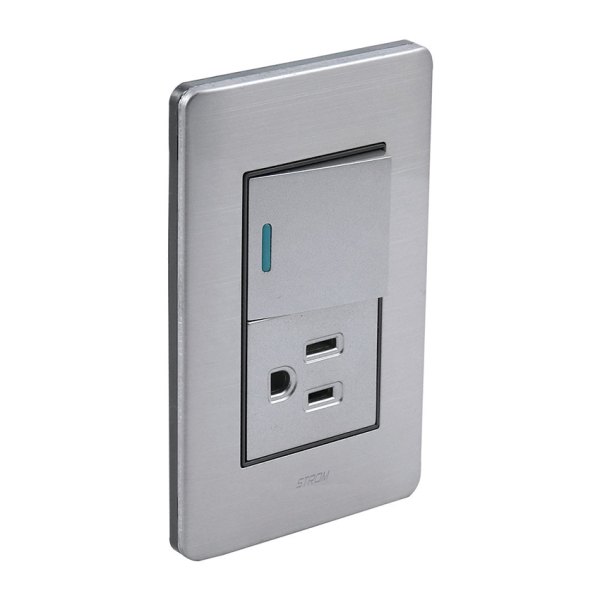 PLACA CON INTERRUPTOR DE ESCALERA Y CONTACTO SENCILLO 36 mm