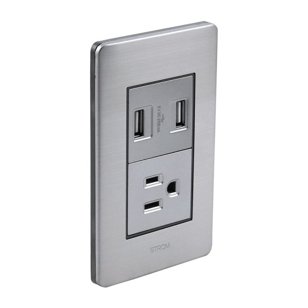 PLACA CON CONTACTO USB Y CONTACTO SENCILLO ATERRIZADO 36 mm